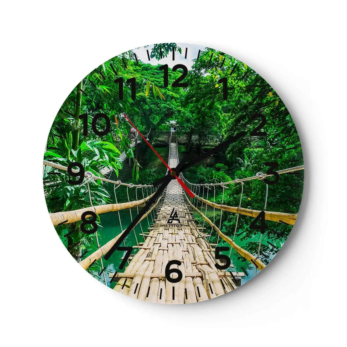 Reloj de pared - Reloj de vidrio - Puente colgante sobre la vegetación - 30x30 cm