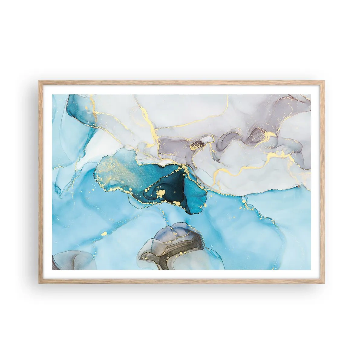 Póster en marco roble claro - Un estudio del encuentro entre el gris y el turquesa - 100x70 cm