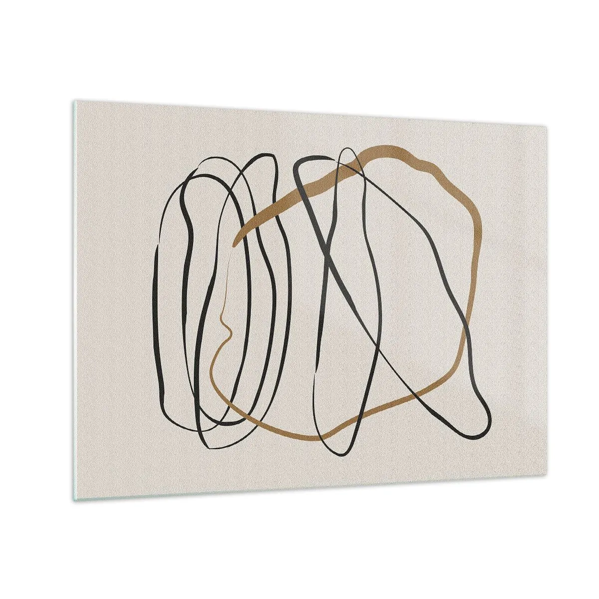Cuadro sobre vidrio - Impresiones sobre Vidrio - Una composición expresiva de líneas en negro y marrón sobre un fondo claro. - 70x50cm - Composición: danza lineal - Decoración de pared moderna para salón y dormitorio ARTTOR