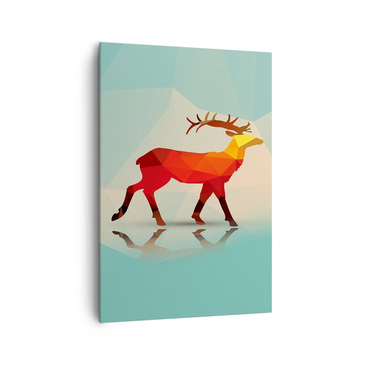 Cuadro sobre lienzo - Impresión de Imagen - Silueta geométrica de un ciervo en tonos rojos y naranjas. - 70x100cm - Ciervo geométrico - Decoración de pared moderna para salón y dormitorio ARTTOR