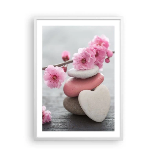 Póster en marco blanco - Felicidad con la flor del cerezo - 50x70 cm