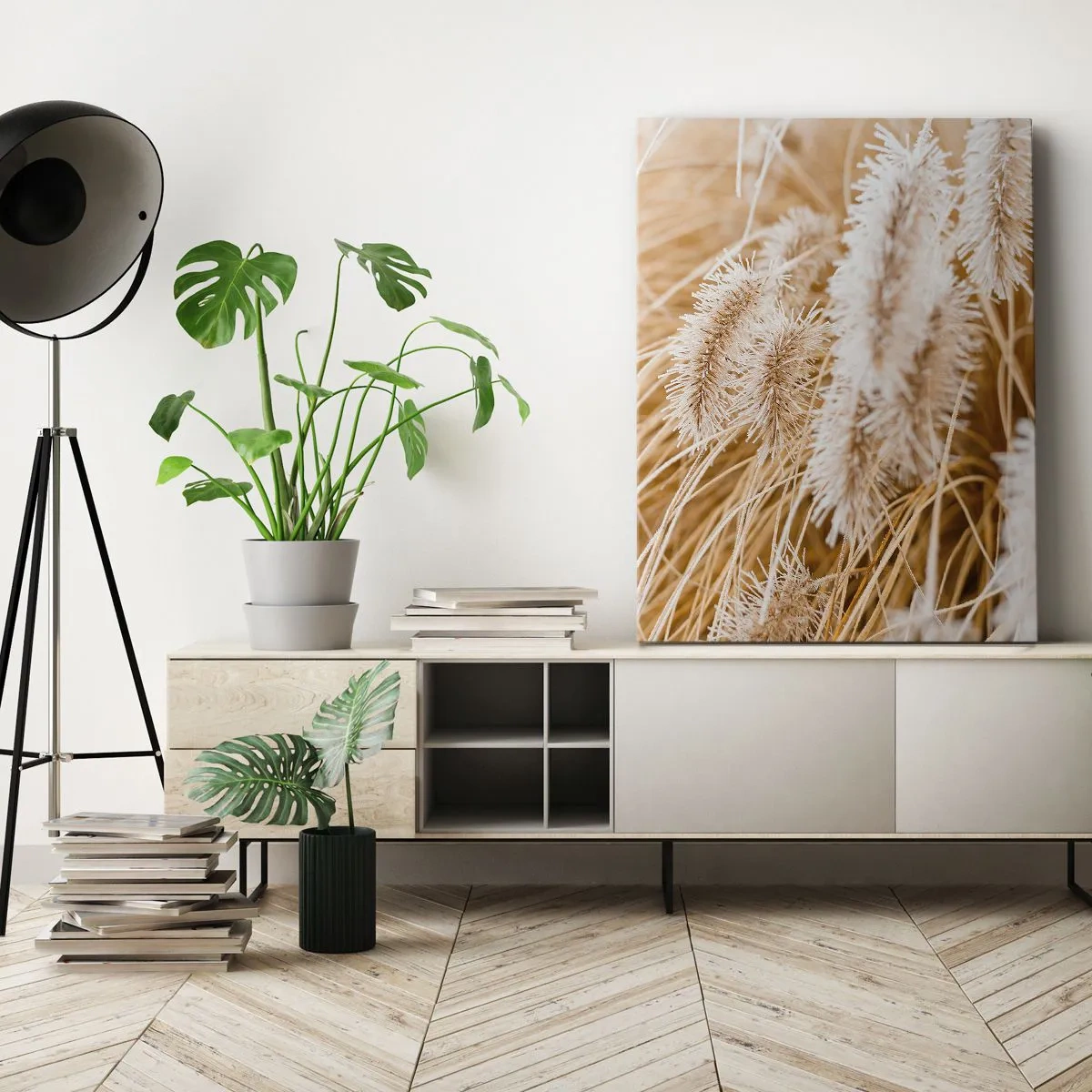 Cuadro sobre lienzo - Impresión de Imagen - Primer plano de hierbas delicadas y doradas a la luz del sol. - 50x70cm - El dorado susurro de las hierbas - Decoración de pared moderna para salón y dormitorio ARTTOR