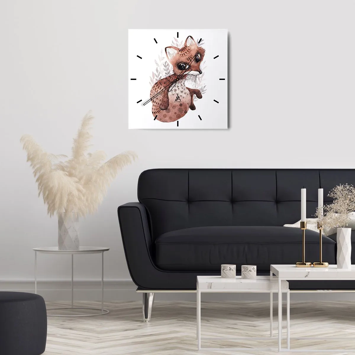 Reloj de pared - Reloj de vidrio - Un lindo zorro de acuarela sobre un fondo claro. - 30x30cm - Dulzura y amor - Decoración de pared moderna para salón y dormitorio ARTTOR