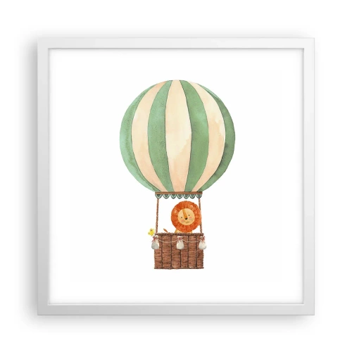 Póster en marco blanco - Los viajes del león - 40x40 cm