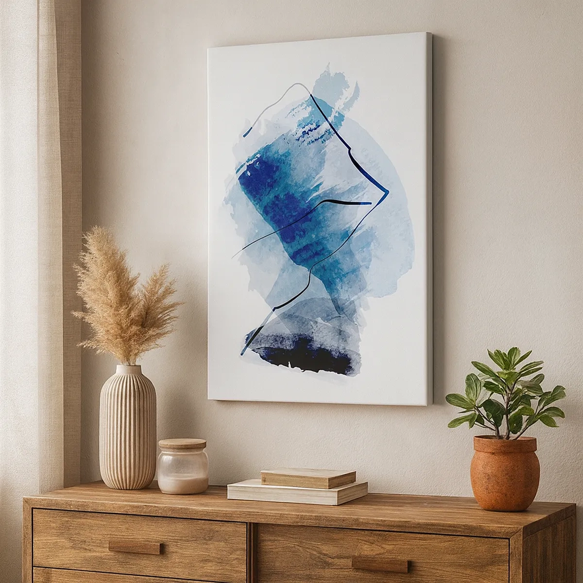Cuadro sobre lienzo - Impresión de Imagen - Formas abstractas en tonos azules con líneas delicadas. - 50x70cm - Montaña helada - Decoración de pared moderna para salón y dormitorio ARTTOR
