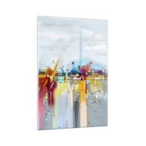 Cuadro sobre vidrio - Impresiones sobre Vidrio - Paisaje abstracto con acentos coloridos. - 70x100cm - Un puente de alegría sobre el río de la vida - Decoración de pared moderna para salón y dormitorio ARTTOR