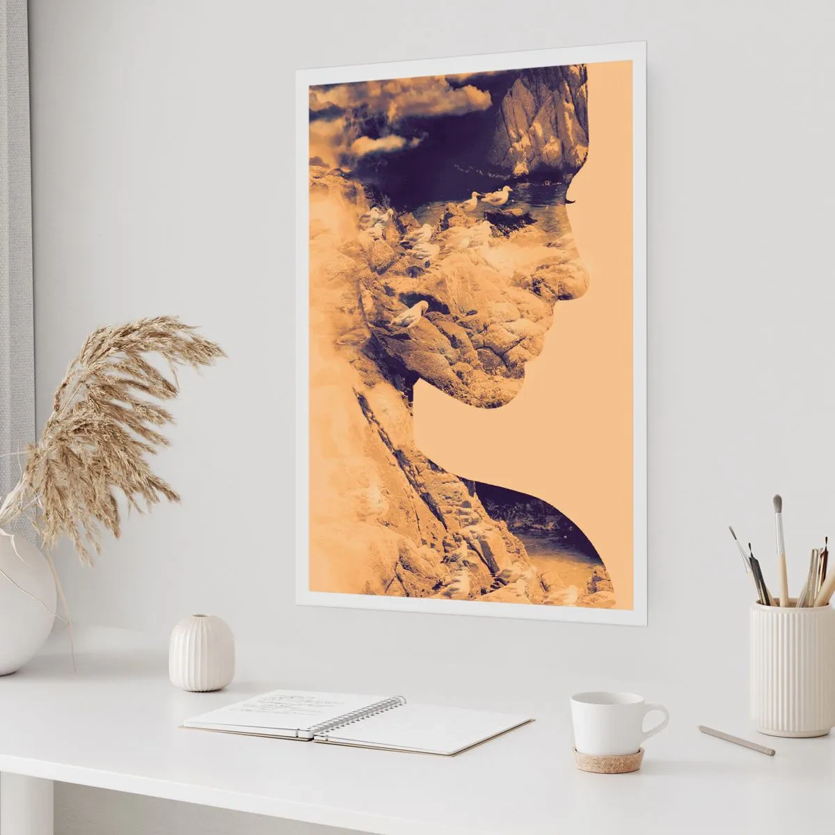 Póster - Retrato con paisaje en estilo de doble exposición - 50x70cm - Hermosa por naturaleza - Decoración de pared moderna para salón y dormitorio ARTTOR
