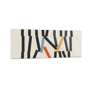 Cuadro sobre vidrio - Impresiones sobre Vidrio - Composición abstracta con rectángulos de colores y negros. - 140x50cm - Dominó - composición - Decoración de pared moderna para salón y dormitorio ARTTOR
