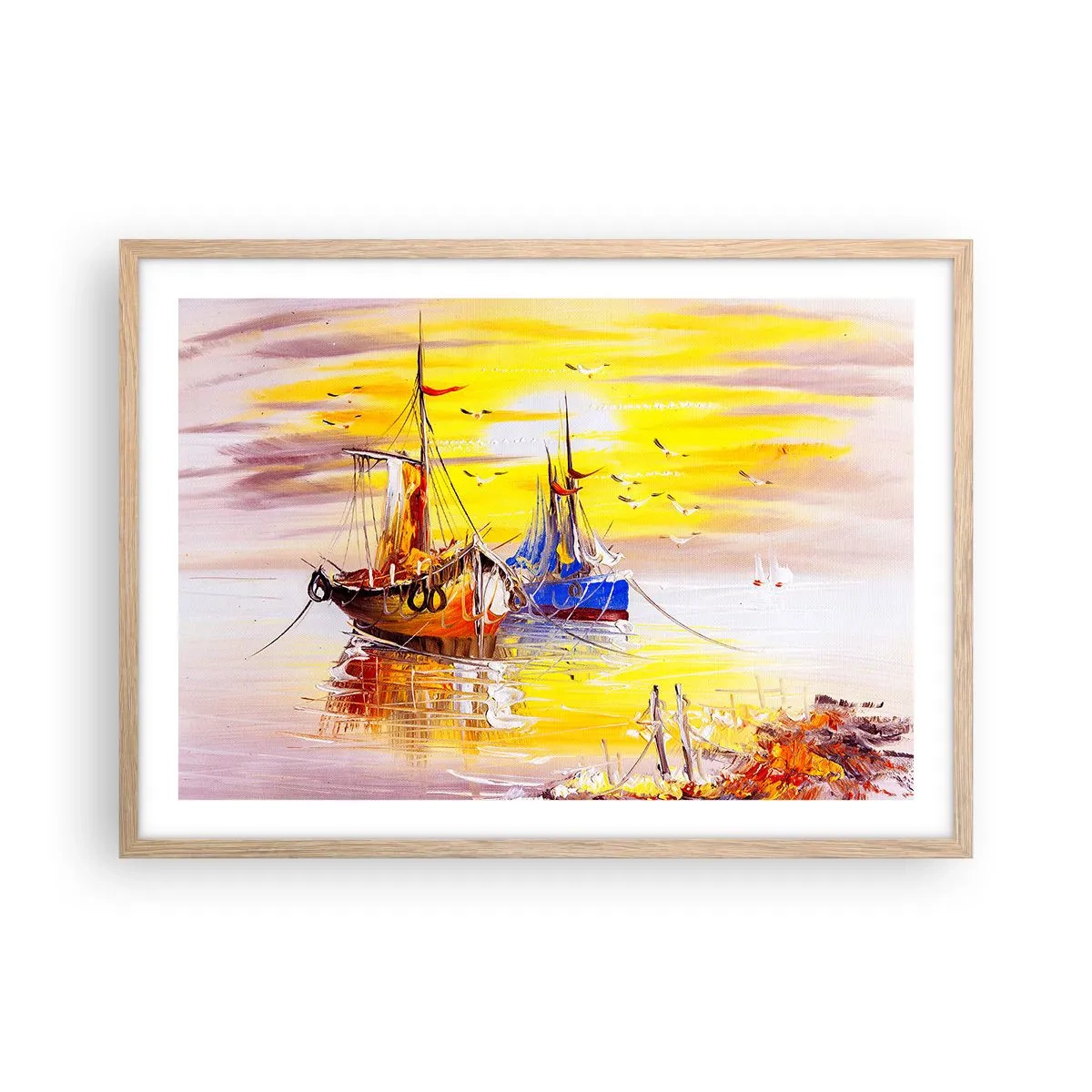 Póster en marco roble claro - Un merecido descanso en el puerto - 70x50 cm