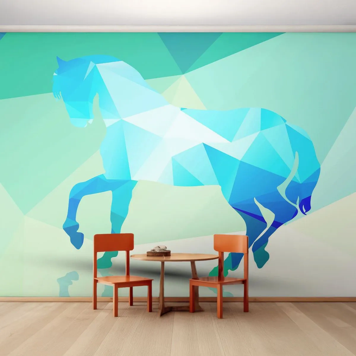 Fotomural Standard Eco - Caballo geométrico en turquesa - animales, Caballo, Figura Geométrica - 200x140 cm