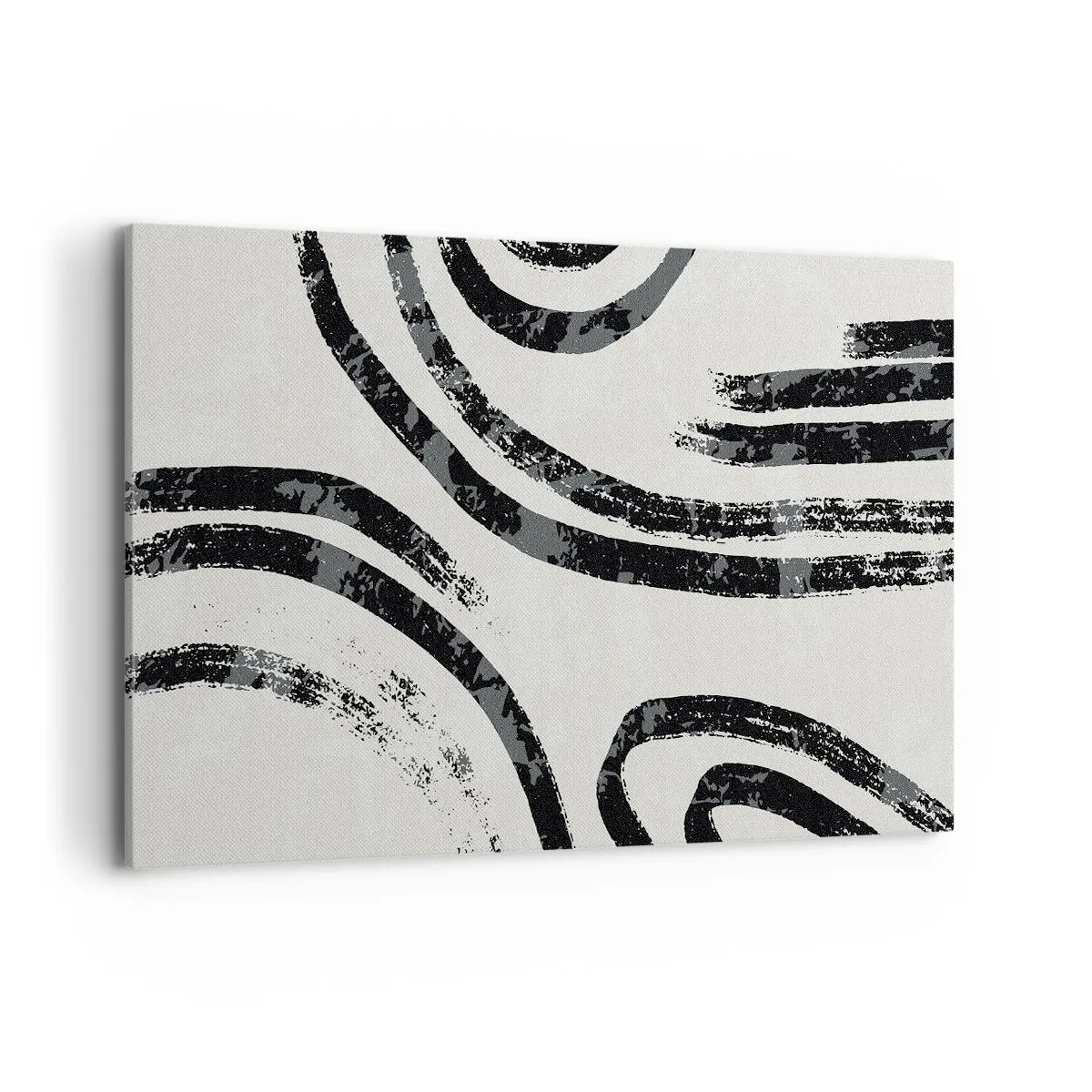 Cuadro sobre lienzo - Impresión de Imagen - Líneas abstractas en blanco y negro sobre un fondo claro - 120x80cm - A medias - Decoración de pared moderna para salón y dormitorio ARTTOR
