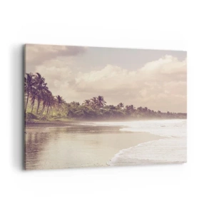 Cuadro sobre lienzo - Impresión de Imagen - Una playa con palmeras y olas suaves por la mañana. - 100x70cm - La caricia de las olas - Decoración de pared moderna para salón y dormitorio ARTTOR