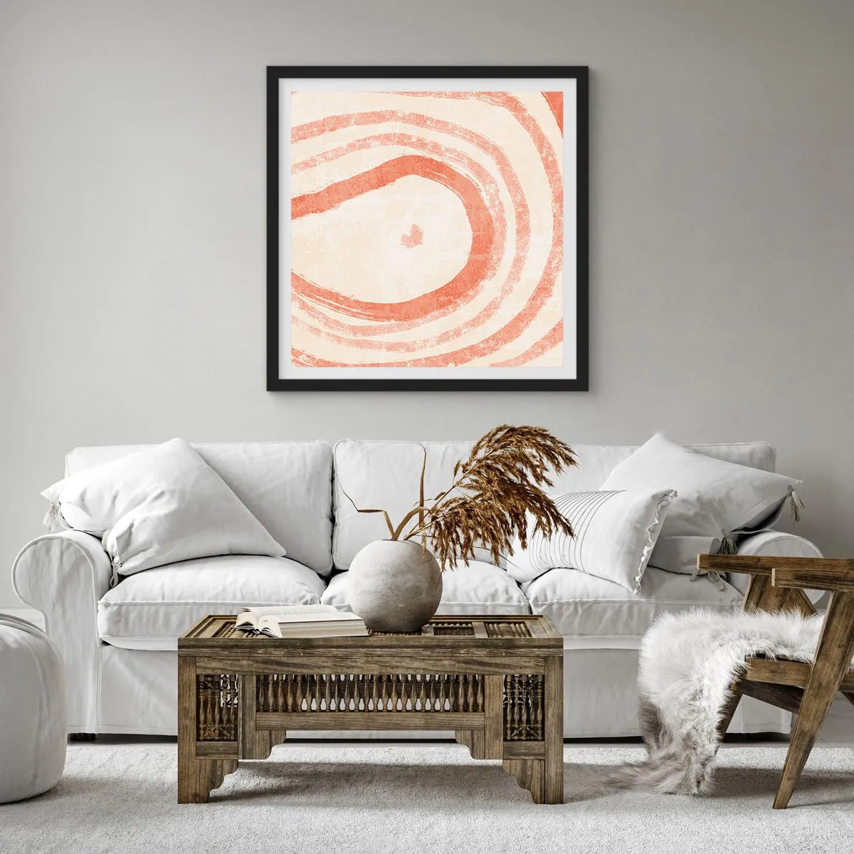 Póster en marco negro - Círculos de coral - composición - 30x30 cm