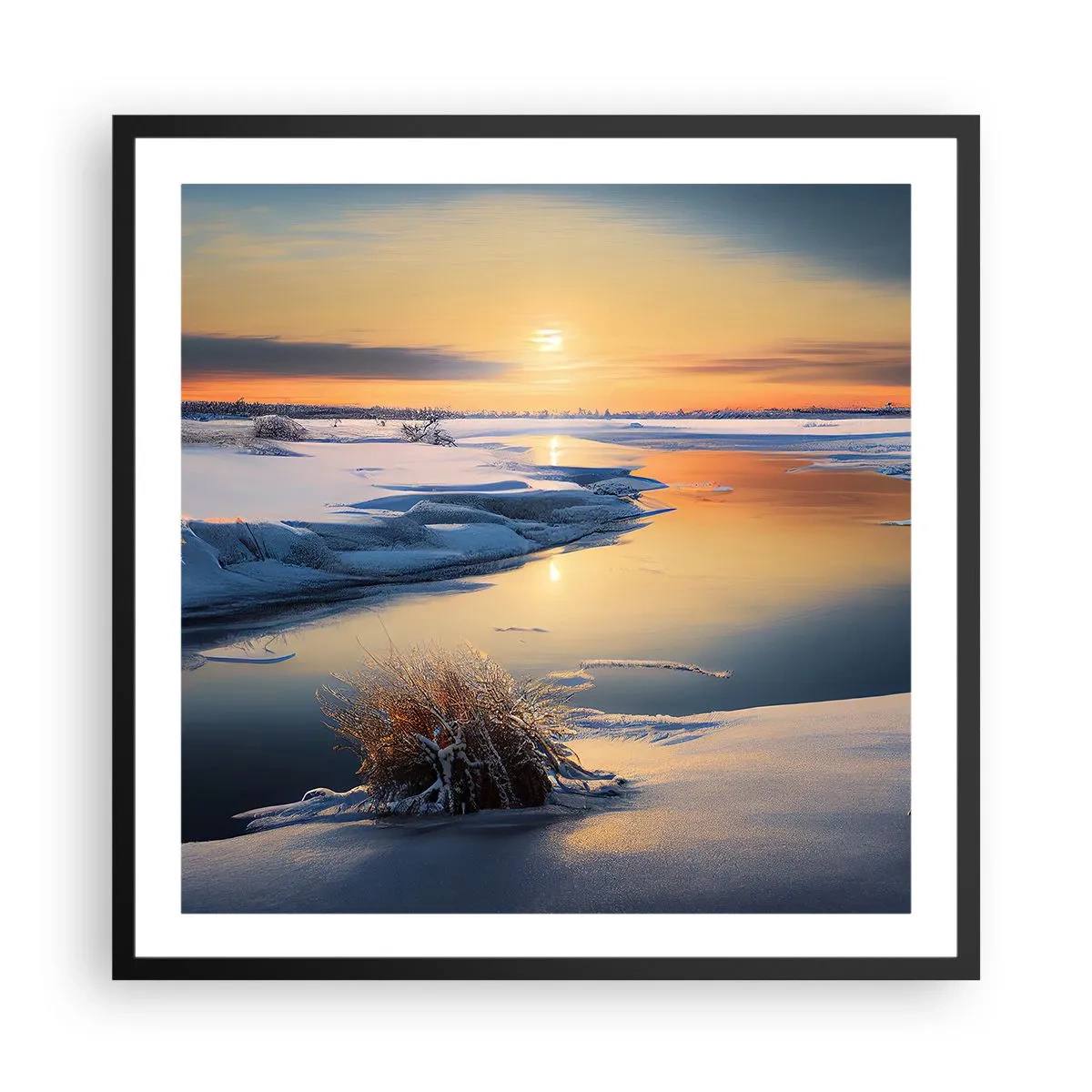 Póster en marco negro - Atardecer de invierno - 60x60 cm