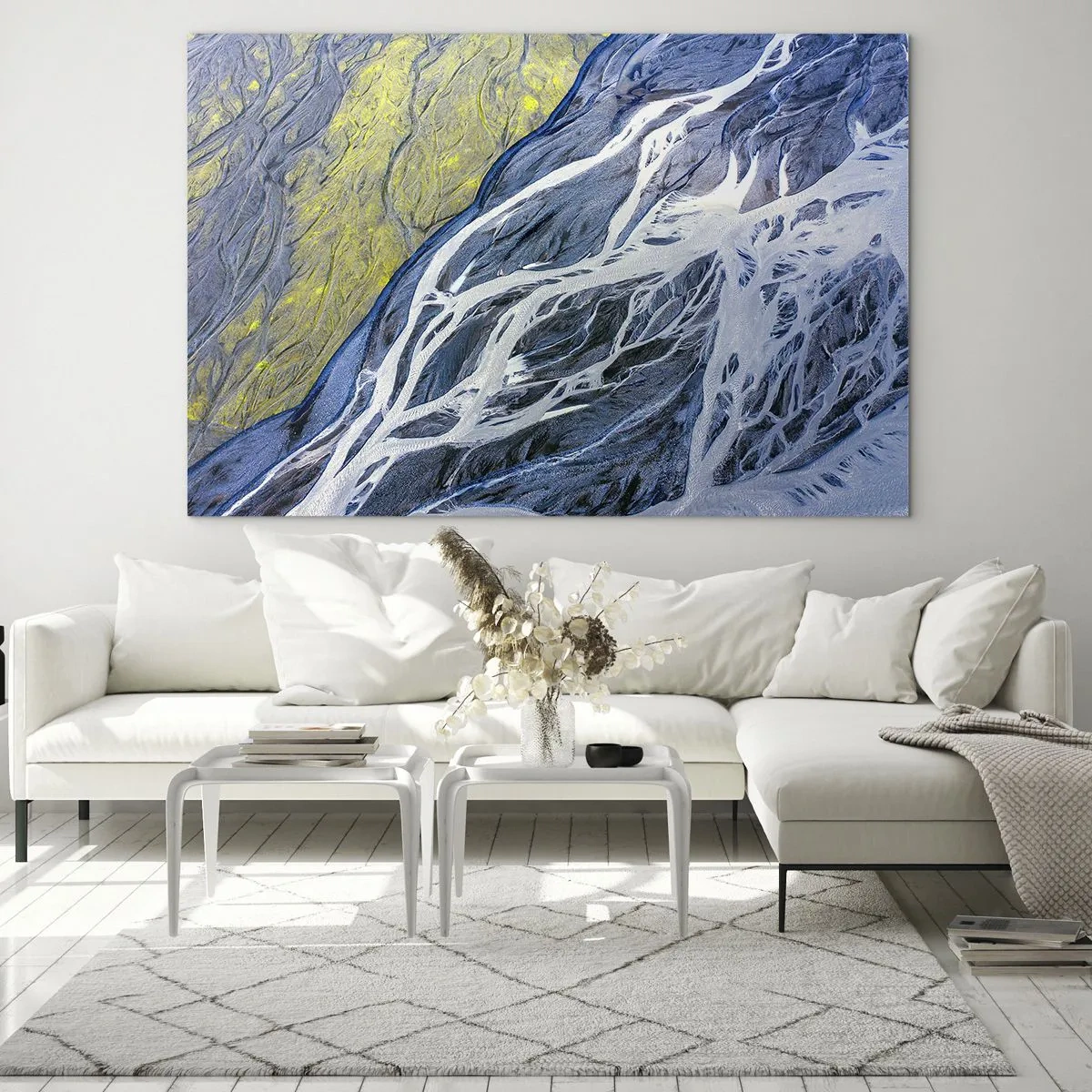 Cuadro sobre vidrio - Impresiones sobre Vidrio - Una vista aérea de la superficie terrestre con arroyos sinuosos. - 120x80cm - Las pinturas rupestres de la naturaleza - Decoración de pared moderna para salón y dormitorio ARTTOR