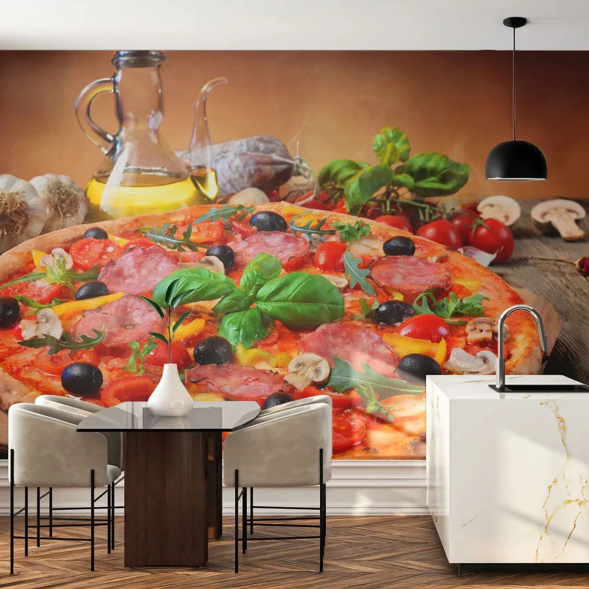 Fotomural Premium Sand - Con un verdadero sabor italiano - Gastronomía, Pizza, Italia - 450x315 cm