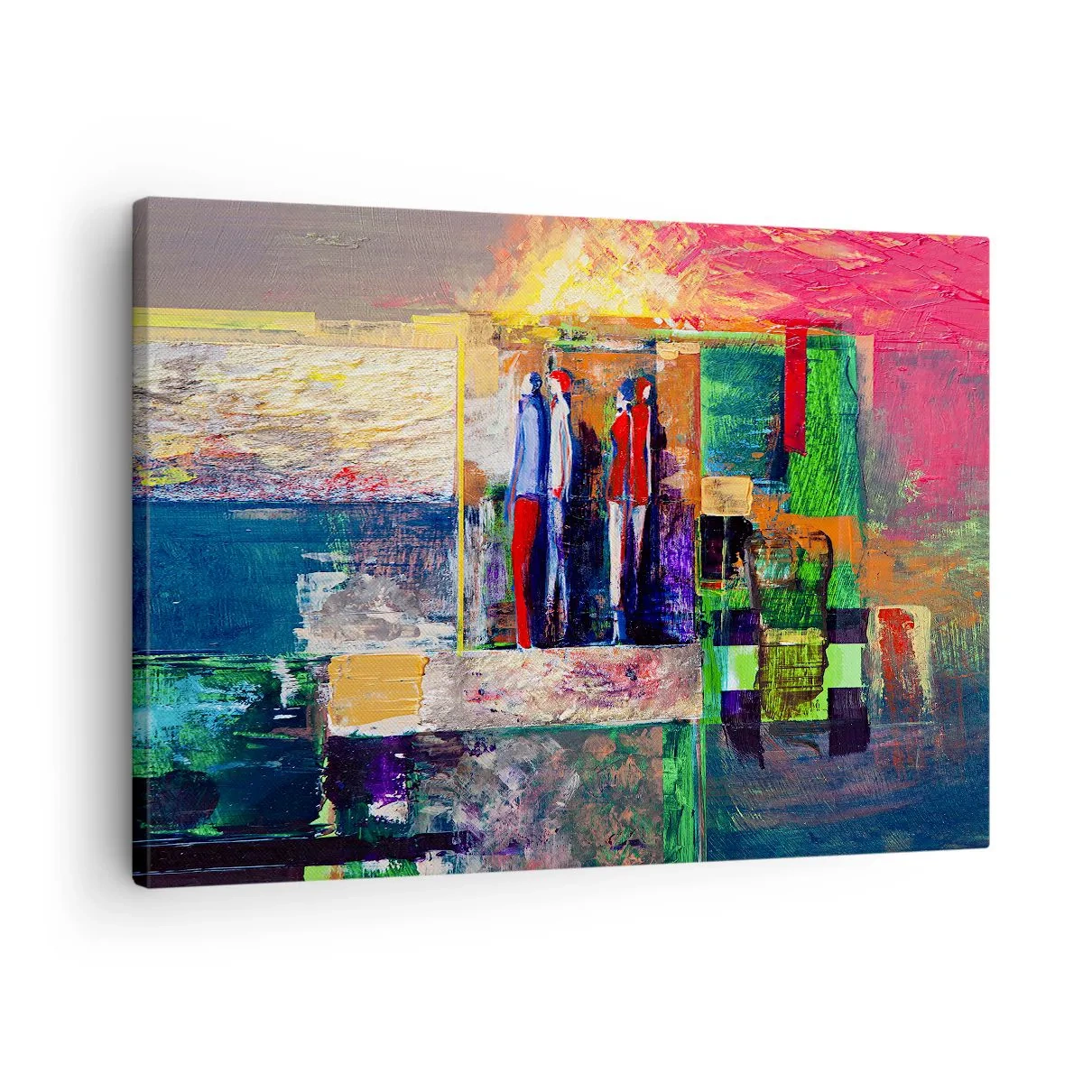 Cuadro sobre lienzo - Impresión de Imagen - Composición abstracta con figuras y patrones geométricos. - 70x50cm - Relaciones y emociones - Decoración de pared moderna para salón y dormitorio ARTTOR