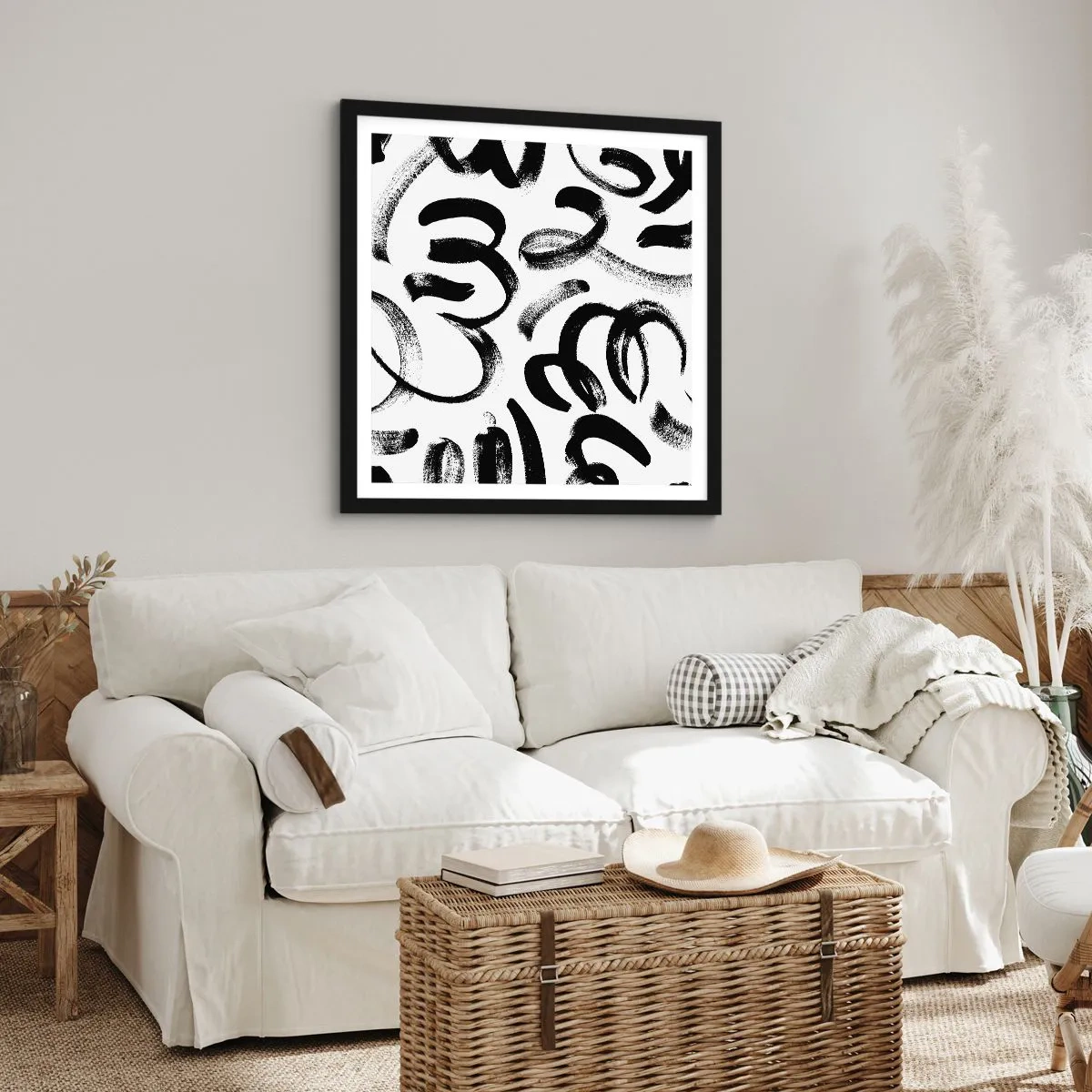 Póster en marco negro - Negro sobre blanco - 30x30 cm
