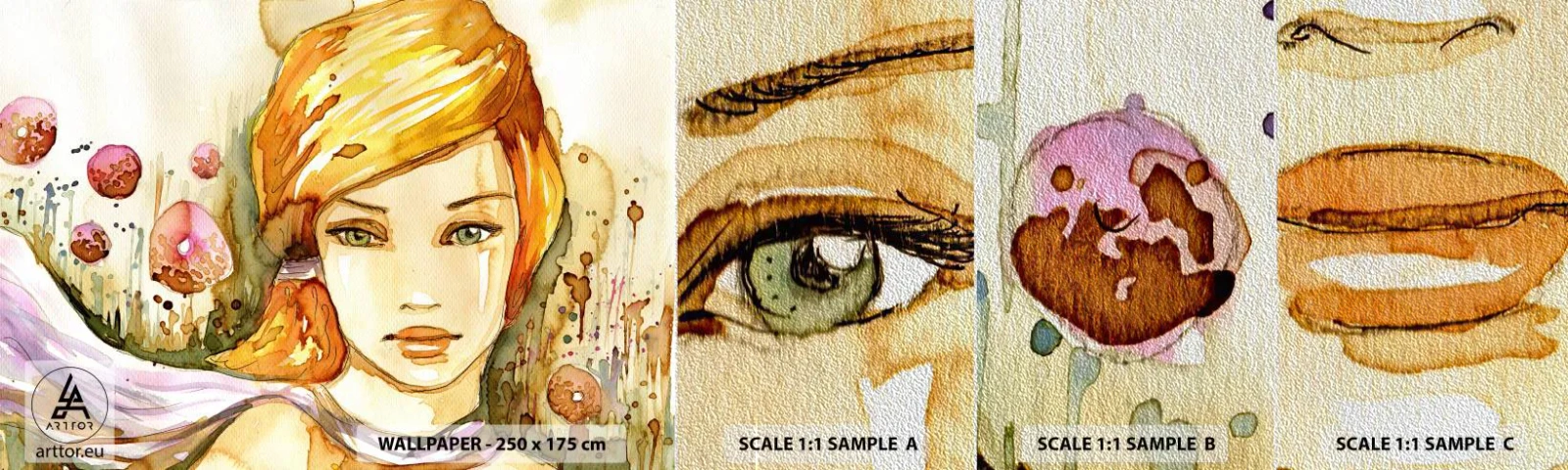 Muestra de fotomural Premium Sand - Una mirada que calma el alma - Mujer, Prado, Moda - 100x30 cm