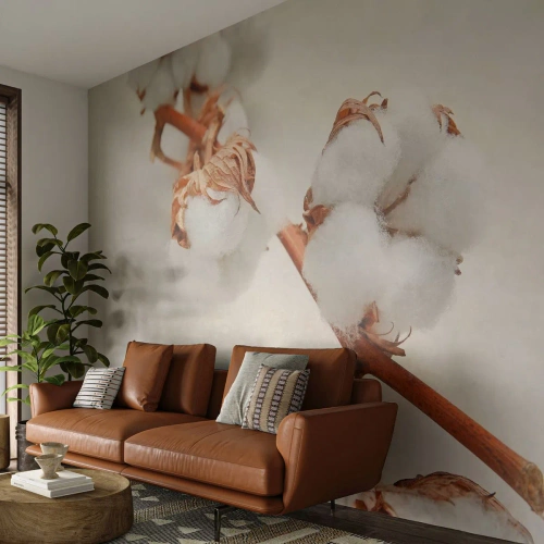 Fotomural Premium Canvas - Un suave tacto - Flor de algodon, Flor, Ramita de algodón - 350x256 cm