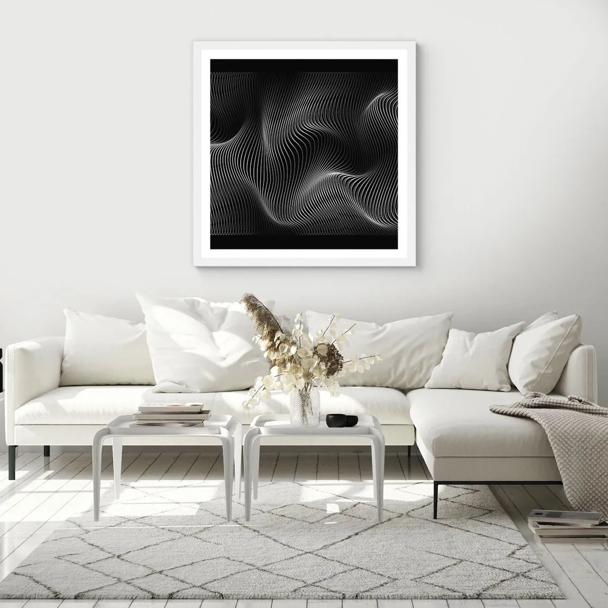 Póster en marco blanco - La danza de la luz en el espacio - 60x60 cm