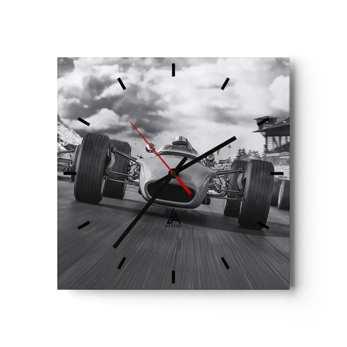 Reloj de pared - Reloj de vidrio - Carrera de coches clásicos en movimiento - 30x30cm - ¡Hay poder! - Decoración de pared moderna para salón y dormitorio ARTTOR