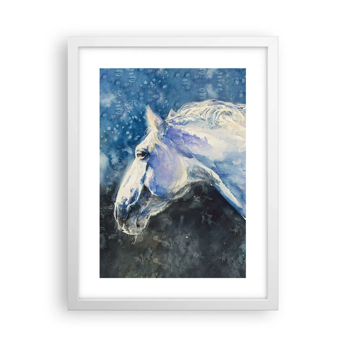 Póster en marco blanco - Retrato en un resplandor azul - 30x40 cm