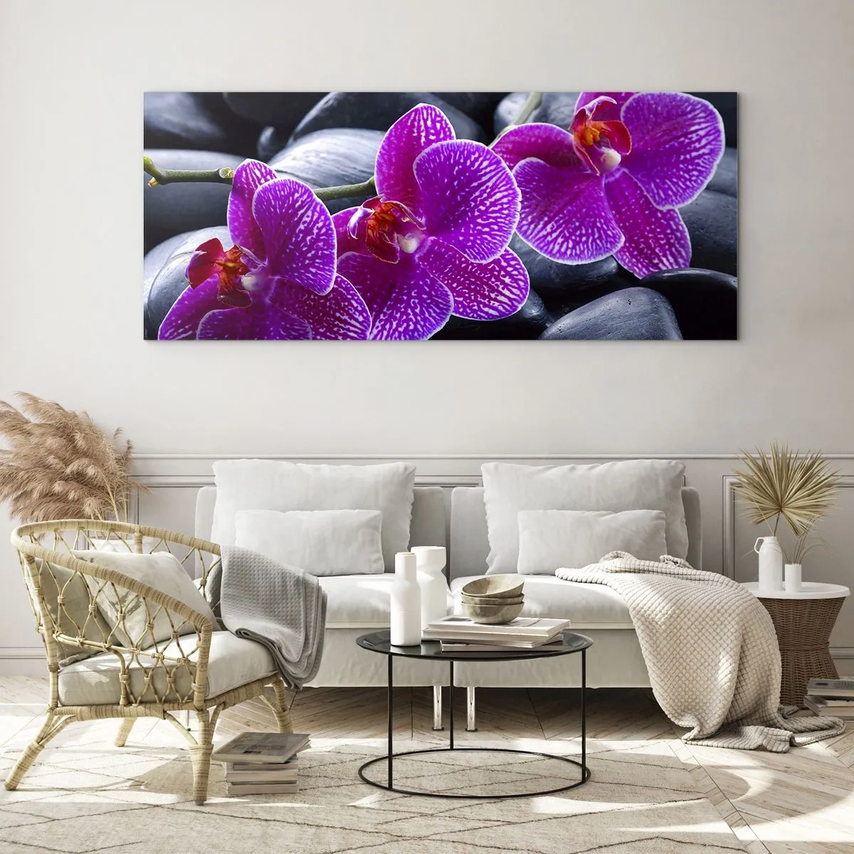 Cuadro sobre vidrio - Impresiones sobre Vidrio - Las piedras brillan con deleite - 90x30 cm