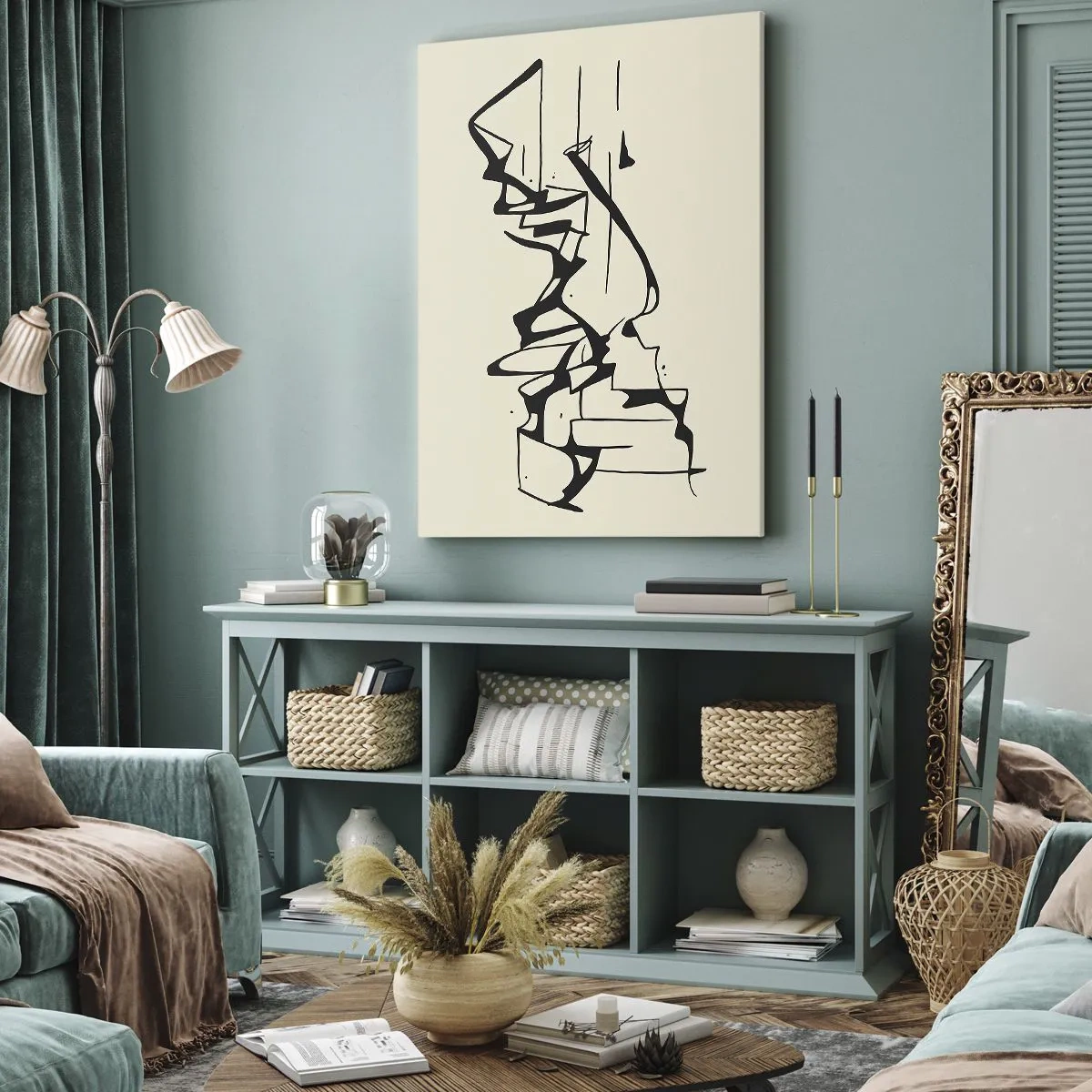 Cuadro sobre lienzo - Impresión de Imagen - Dibujo abstracto de montañas en blanco y negro - 50x70cm - Tal vez sea un paisaje - Decoración de pared moderna para salón y dormitorio ARTTOR