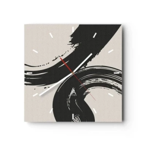 Reloj de pared - Reloj de vidrio - Pinceladas dinámicas en negro sobre un fondo claro - 30x30cm - Barrido y circular - Decoración de pared moderna para salón y dormitorio ARTTOR