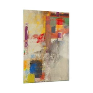Cuadro sobre vidrio - Impresiones sobre Vidrio - Abstracción colorida con formas geométricas. - 50x70cm - Geometría de color - Decoración de pared moderna para salón y dormitorio ARTTOR