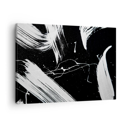 Cuadro sobre lienzo - Impresión de Imagen - Trazos blancos abstractos sobre un fondo negro - 70x50cm - Rompiendo la oscuridad - Decoración de pared moderna para salón y dormitorio ARTTOR