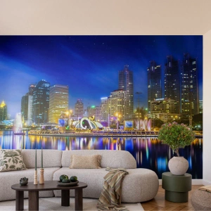 Fotomural personalizado Premium Canvas - La noche del arco iris de la metrópoli - Ciudad, Bangkok, Arquitectura