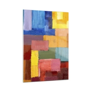 Cuadro sobre vidrio - Impresiones sobre Vidrio - Composición abstracta de rectángulos de colores - 50x70cm - Cada una diferente, todas coloridas - Decoración de pared moderna para salón y dormitorio ARTTOR