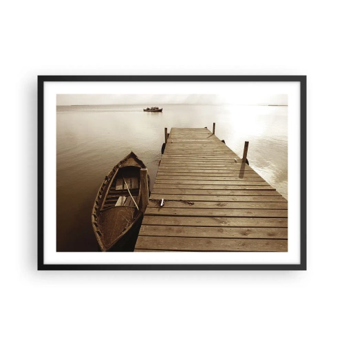 Póster en marco negro - Muelle de madera y barco en un lago tranquilo - 70x50cm - La auténtica paz - Decoración de pared moderna para salón y dormitorio ARTTOR