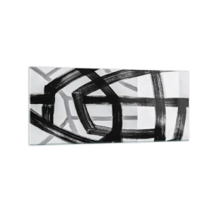 Cuadro sobre vidrio - Impresiones sobre Vidrio - Líneas abstractas en blanco y negro que se cruzan sobre un fondo claro - 120x50cm - Construir profundidad - Decoración de pared moderna para salón y dormitorio ARTTOR