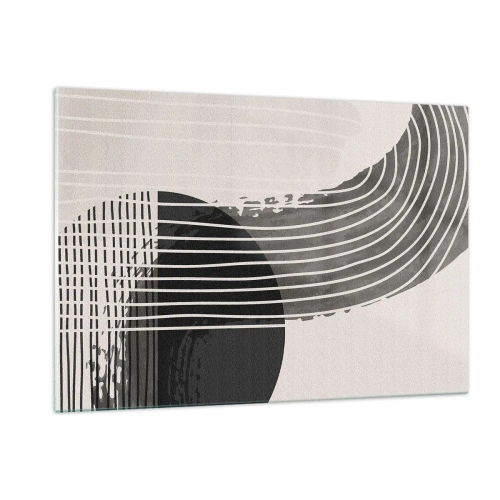 Cuadro sobre vidrio - Impresiones sobre Vidrio - Abstracción en blanco y negro con líneas y formas geométricas. - 120x80cm - Ida y vuelta - Decoración de pared moderna para salón y dormitorio ARTTOR