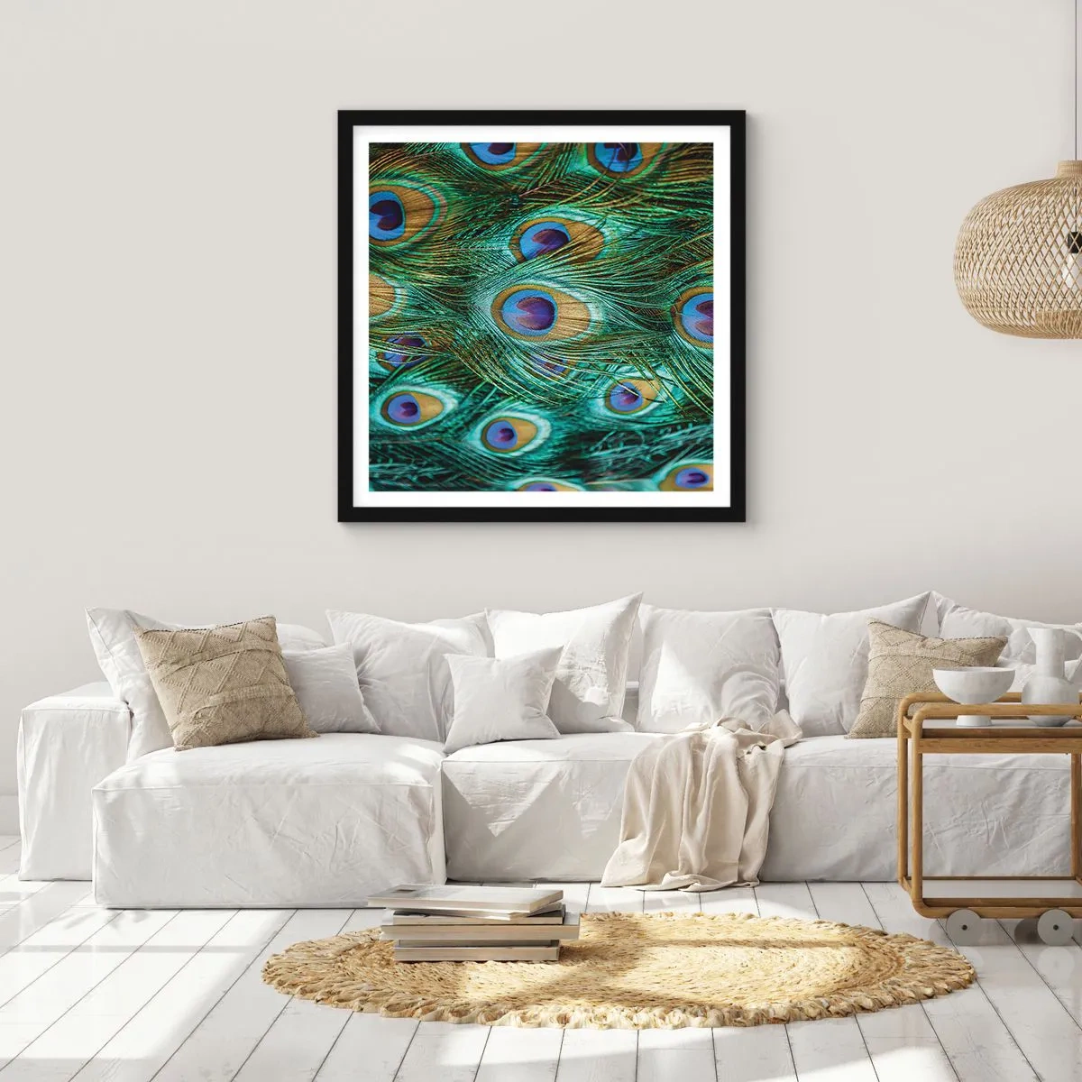 Póster en marco negro - Mirada de pavo real - 30x30 cm