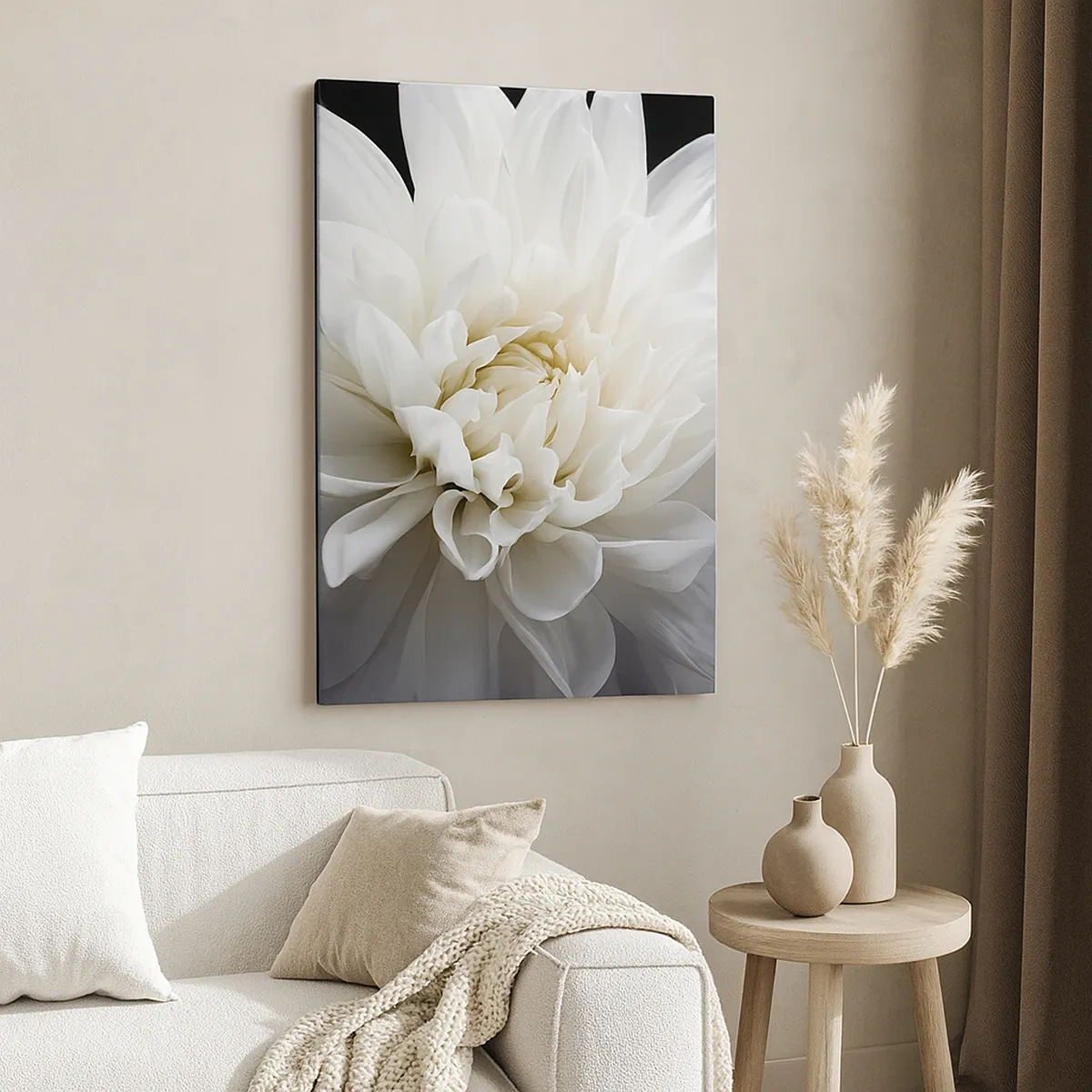 Cuadro sobre lienzo - Impresión de Imagen - Una delicada flor blanca sobre un fondo negro en una elegante composición. - 50x70cm - La novia de la mañana - Decoración de pared moderna para salón y dormitorio ARTTOR