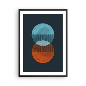 Póster en marco negro - Círculos abstractos en tonos azules y naranjas. - 50x70cm - Fantasía astronómica - Decoración de pared moderna para salón y dormitorio ARTTOR