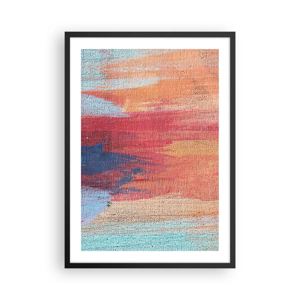 Póster en marco negro - Pinceladas abstractas en tonos cálidos y fríos. - 50x70cm - Trazos de arco iris - Decoración de pared moderna para salón y dormitorio ARTTOR
