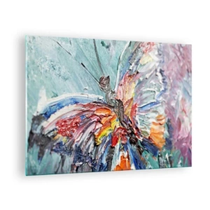 Cuadro sobre vidrio - Impresiones sobre Vidrio - Mariposa colorida en estilo abstracto sobre un fondo azul - 70x50cm - Pintado por la naturaleza - Decoración de pared moderna para salón y dormitorio ARTTOR