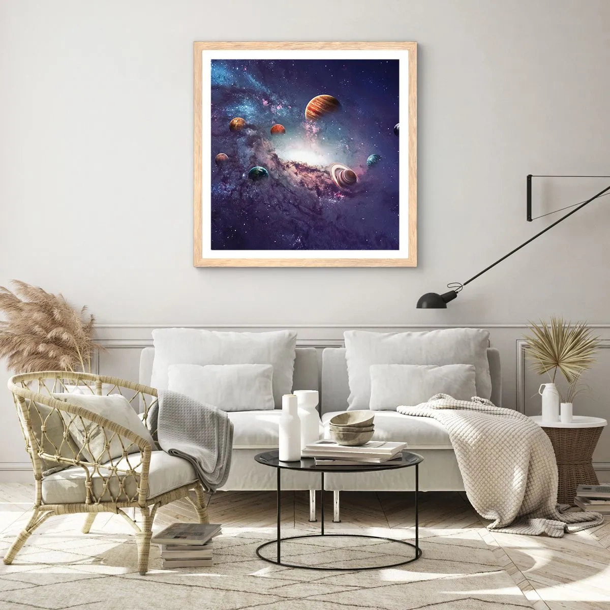 Póster en marco roble claro - La danza alrededor del Sol - 40x40 cm