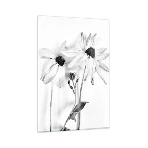 Cuadro sobre vidrio - Impresiones sobre Vidrio - Flores en blanco y negro con una composición sutil. - 80x120cm - Nadie quiere estar solo - Decoración de pared moderna para salón y dormitorio ARTTOR