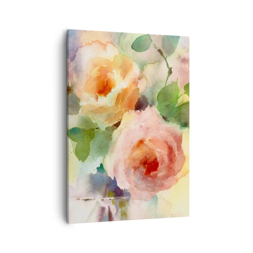 Cuadro sobre lienzo - Impresión de Imagen - Delicadas rosas estilo acuarela sobre un fondo claro. - 50x70cm - Delicado como una acuarela - Decoración de pared moderna para salón y dormitorio ARTTOR