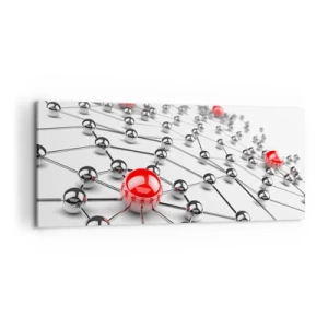 Cuadro sobre lienzo - Impresión de Imagen - Una red de bolas metálicas con acentos rojos. - 120x50cm - Una red plateada - Decoración de pared moderna para salón y dormitorio ARTTOR