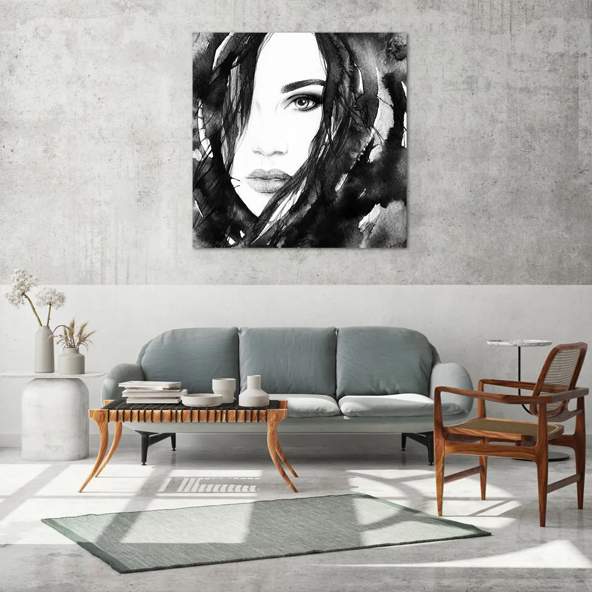 Cuadro sobre vidrio - Impresiones sobre Vidrio - Retrato de una dama en blanco y negro - 60x60 cm