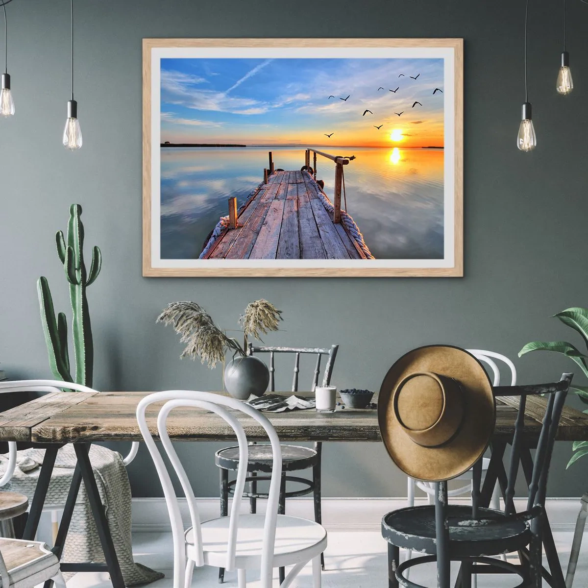 Póster en marco roble claro - Caminando hacia el sol - 100x70 cm