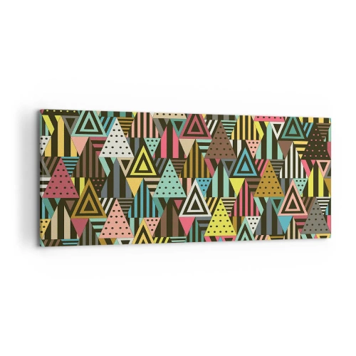 Cuadro sobre lienzo - Impresión de Imagen - Patrón geométrico colorido con triángulos y líneas. - 120x50cm - A ritmo de triángulo - Decoración de pared moderna para salón y dormitorio ARTTOR