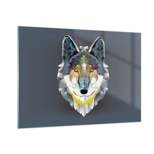 Cuadro sobre vidrio - Impresiones sobre Vidrio - Lobo geométrico sobre un fondo oscuro - 100x70cm - Habla del lobo si lo ves - Decoración de pared moderna para salón y dormitorio ARTTOR